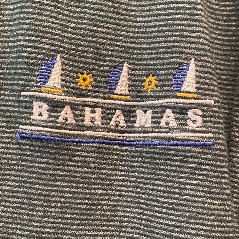 Bahamas Sailboat Polo Shirt XXL Green Striped Embroidered Resort Vintage Travel - Picture 3 of 6